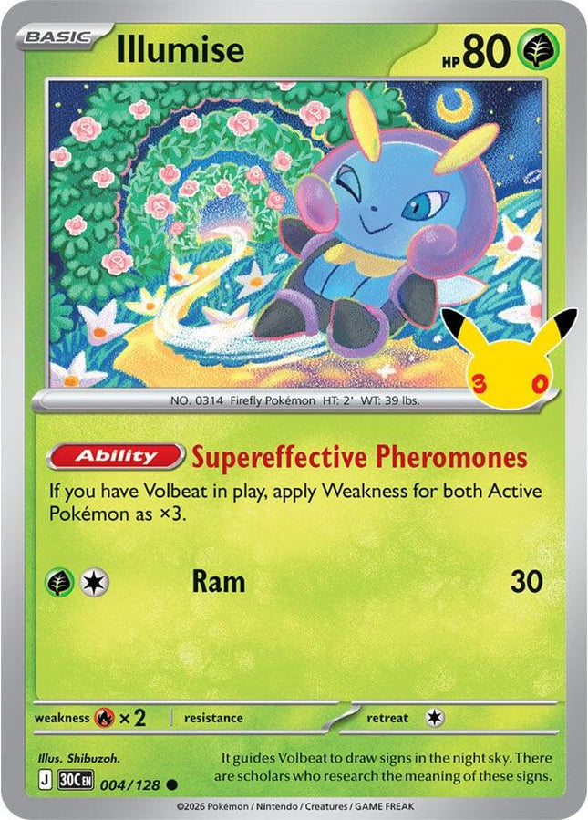 Illumise 004/128 Anniversary Holo 30th Celebration Pokemon Card