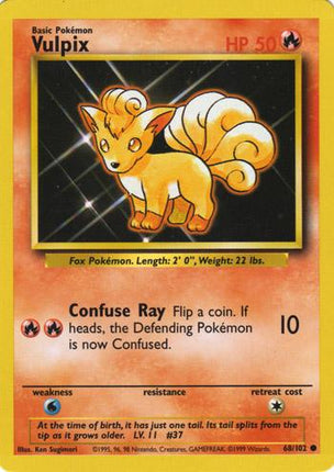 Vulpix 68/102 Common Base Set Unlimited Pokemon Card