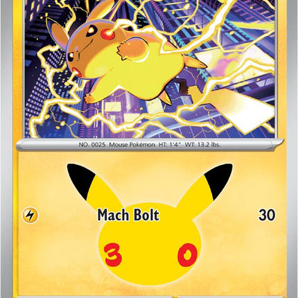 Pikachu 030/128 Pikachu 08/30 Anniversary Holo 30th Celebration Pokemon Card
