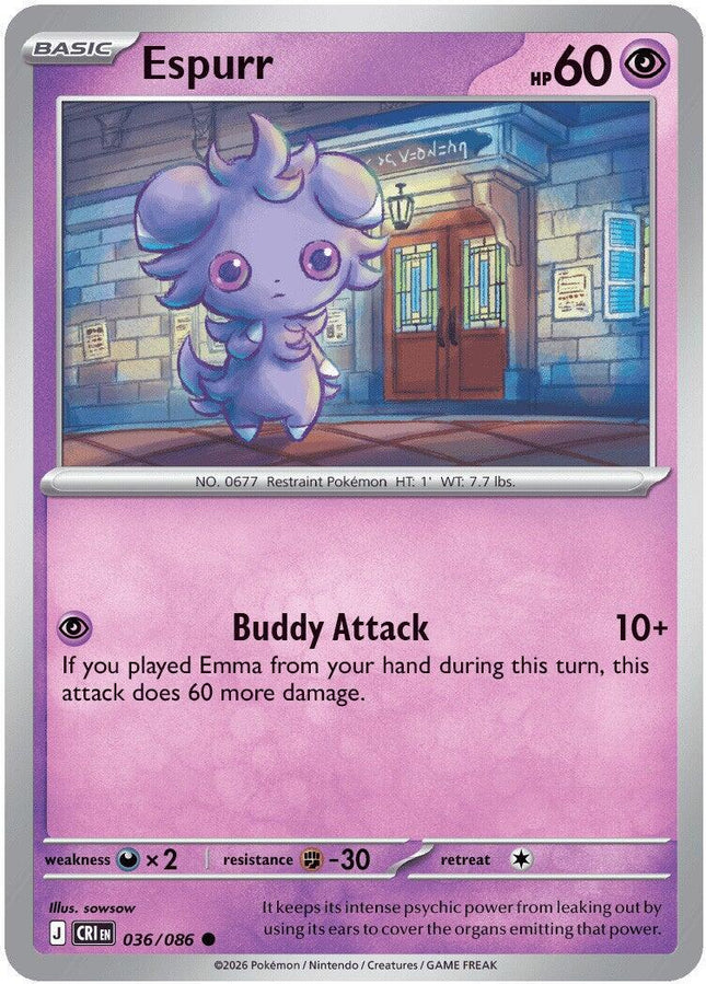 Espurr 036/086 Reverse Holo Chaos Rising Pokemon Card