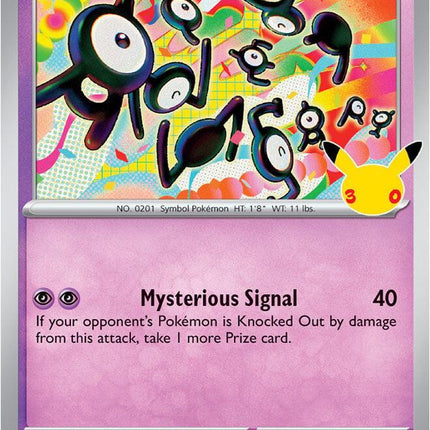Unown 072/128 Anniversary Holo 30th Celebration Pokemon Card