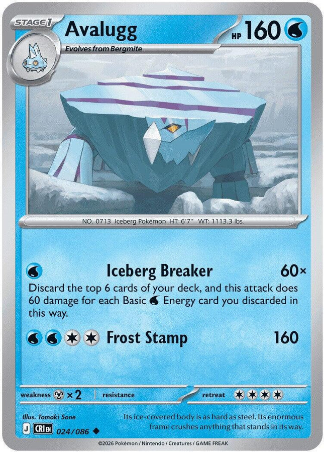 Avalugg 024/086 Reverse Holo Chaos Rising Pokemon Card