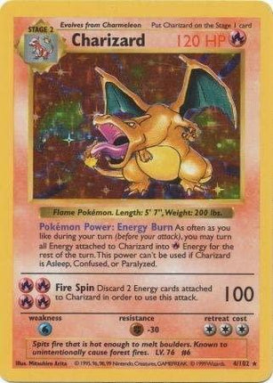 Charizard 4/102 Holo Rare Base Set Shadowless Pokemon Card
