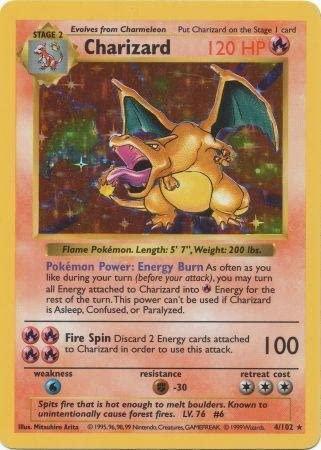 Charizard 4/102 Holo Rare Base Set Shadowless Pokemon Card