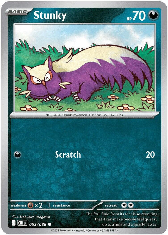 Stunky 053/086 Reverse Holo Chaos Rising Pokemon Card