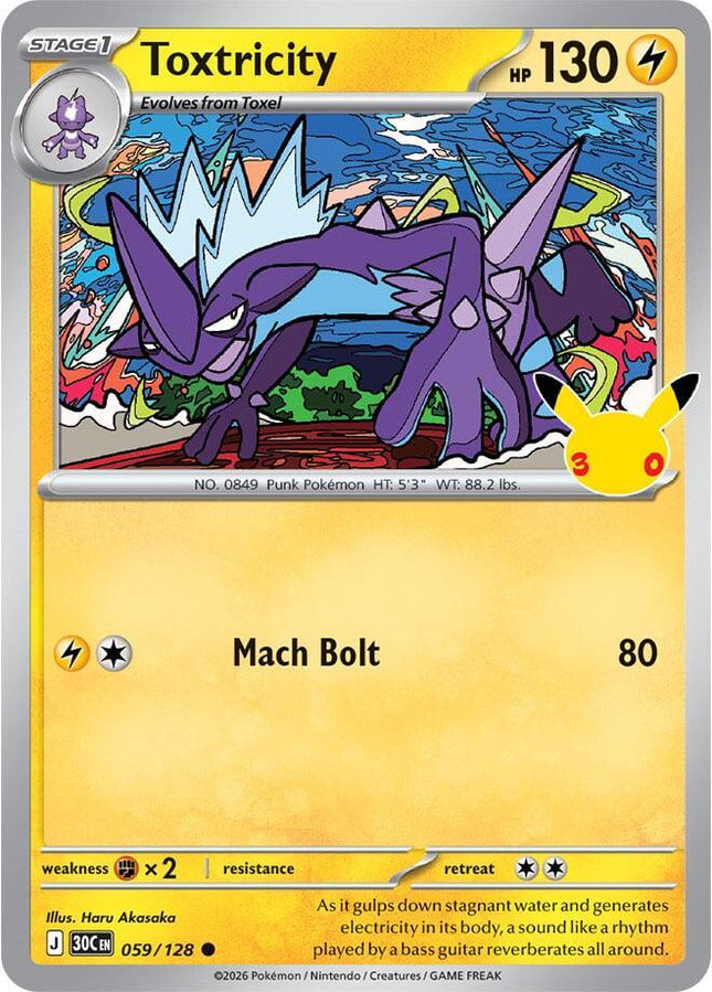 Toxtricity 059/128 Anniversary Holo 30th Celebration Pokemon Card