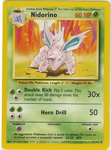 Nidorino 37/102 Uncommon Base Set 4th Print 1999–2000 Pokemon Card
