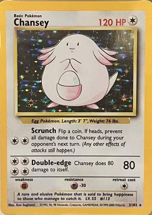 Chansey 3/102 Holo Rare Base Set 4th Print 1999–2000 Pokemon Card