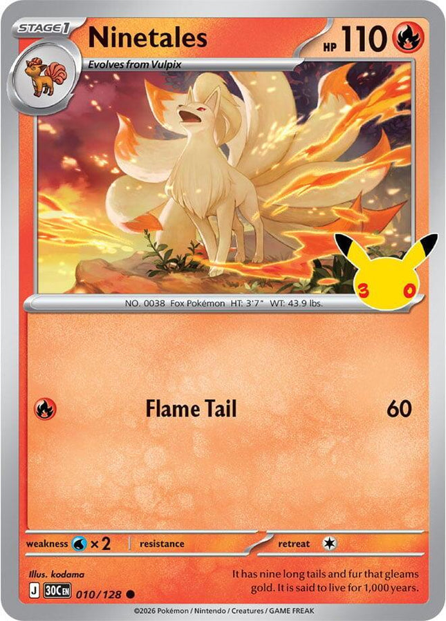 Ninetales 010/128 Anniversary Holo 30th Celebration Pokemon Card