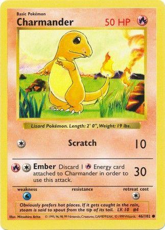 Charmander 46/102 Common Base Set Shadowless Pokemon Card