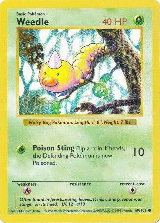 Weedle 69/102 Common Base Set Shadowless Pokemon Card