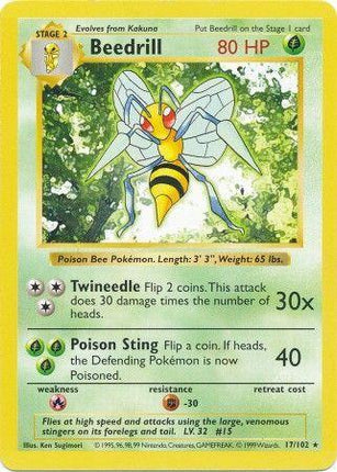 Beedrill 17/102 Rare Base Set Shadowless Pokemon Card