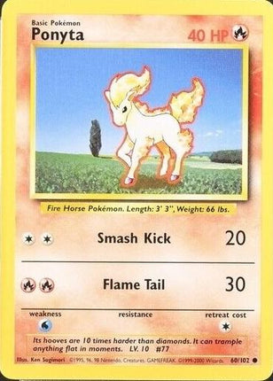 Ponyta 60/102 Common Base Set 4th Print 1999–2000 Pokemon Card
