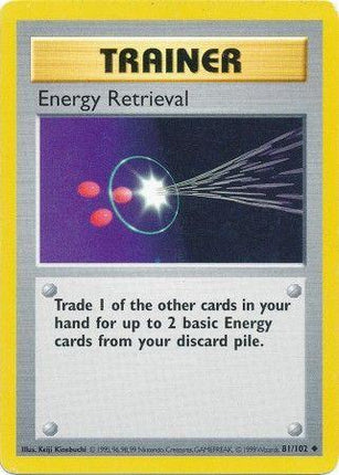 Energy Retrieval 81/102 Uncommon Base Set Shadowless Pokemon Card