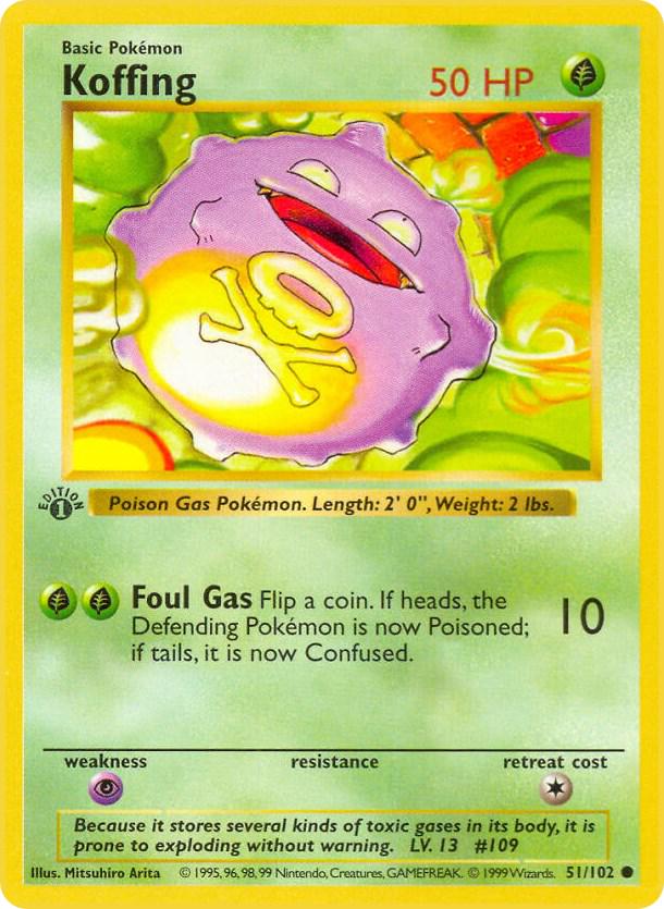 Koffing 51/102 Common Base Set 1st Edition Pokemon Card