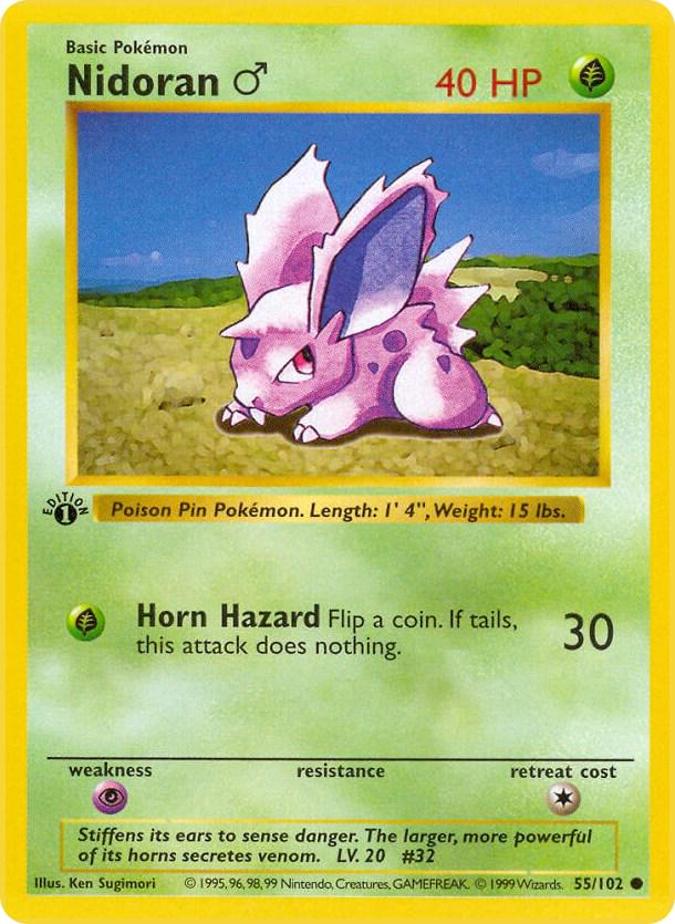 Nidoran♂ 55/102 Common Base Set 1st Edition Pokemon Card