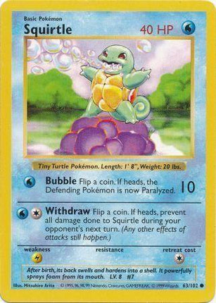 Squirtle 63/102 Common Base Set Shadowless Pokemon Card