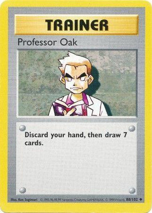Professor Oak 88/102 Uncommon Base Set Shadowless Pokemon Card