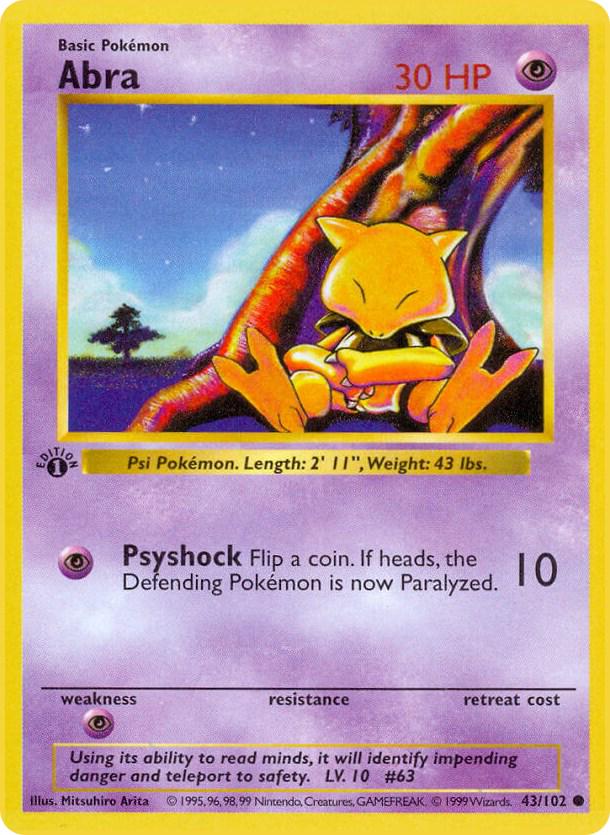Abra 43/102 Common Base Set 1st Edition Pokemon Card