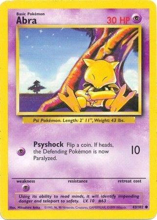Abra 43/102 Common Base Set Unlimited Pokemon Card