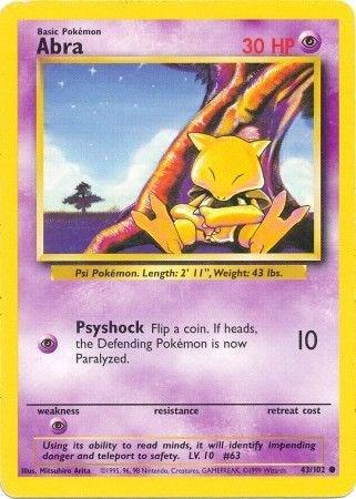 Abra 43/102 Common Base Set Unlimited Pokemon Card