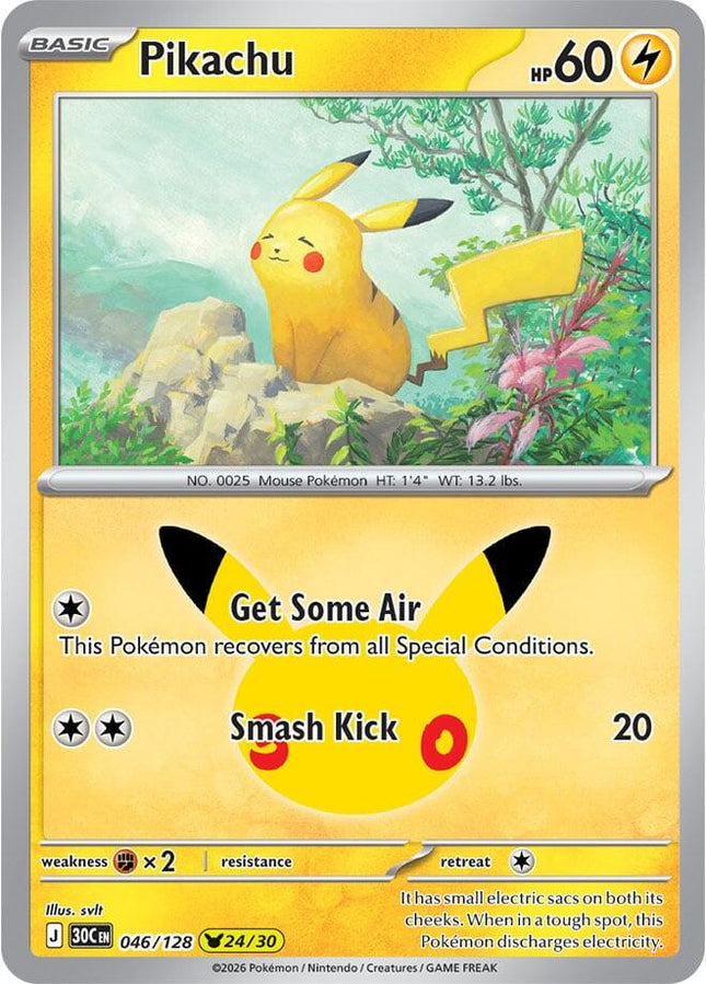 Pikachu 046/128 Pikachu 24/30 Anniversary Holo 30th Celebration Pokemon Card
