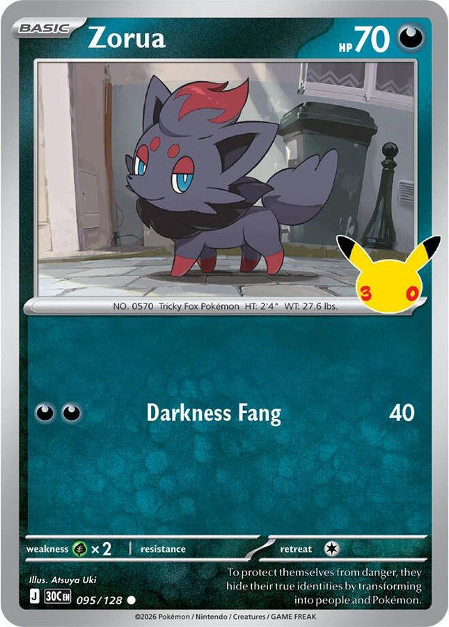 Zorua 095/128 Anniversary Holo 30th Celebration Pokemon Card