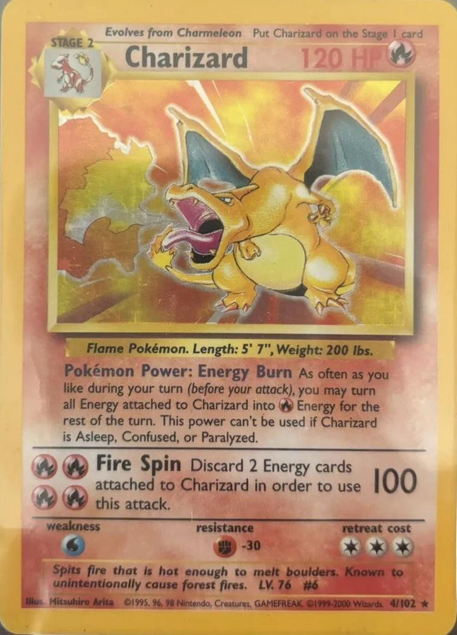 Charizard 4/102 Holo Rare Base Set 4th Print 1999–2000 Pokemon Card