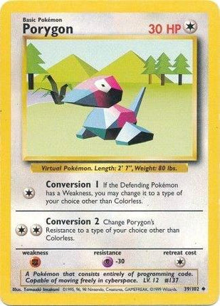 Porygon 39/102 Uncommon Base Set Unlimited Pokemon Card