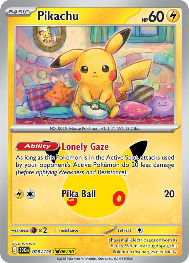 Pikachu 028/128 Pikachu 06/30 Anniversary Holo 30th Celebration Pokemon Card
