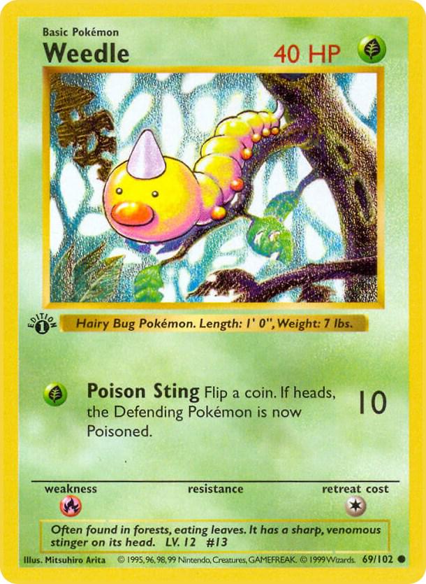 Weedle 69/102 Common Base Set 1st Edition Pokemon Card