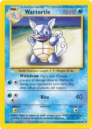 Wartortle 42/102 Uncommon Base Set Unlimited Pokemon Card