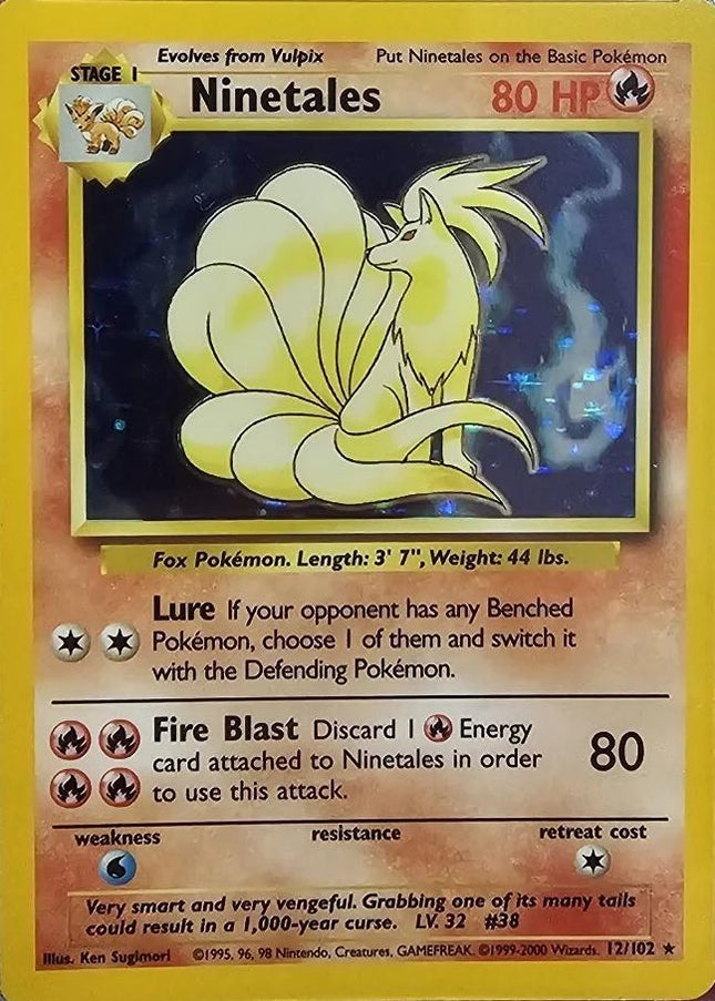 Ninetales 12/102 Holo Rare Base Set 4th Print 1999–2000 Pokemon Card