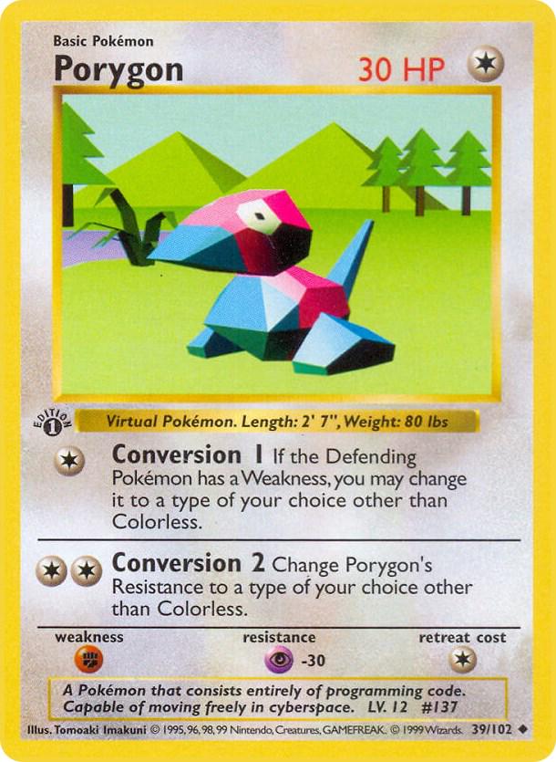 Porygon 39/102 Uncommon Base Set 1st Edition Pokemon Card