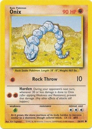 Onix 56/102 Common Base Set Unlimited Pokemon Card