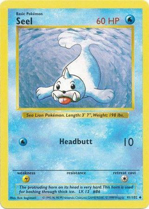Seel 41/102 Uncommon Base Set Shadowless Pokemon Card