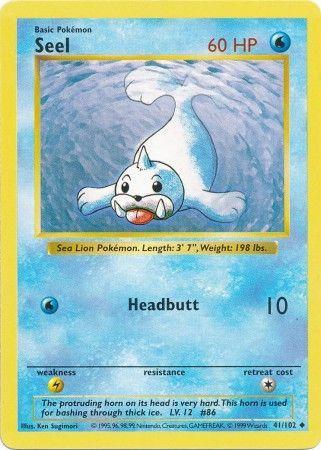 Seel 41/102 Uncommon Base Set Shadowless Pokemon Card