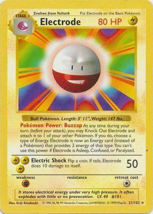 Electrode 21/102 Rare Base Set Shadowless Pokemon Card