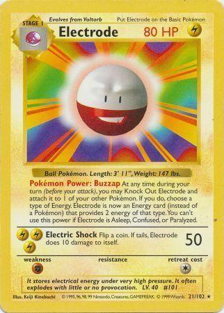 Electrode 21/102 Rare Base Set Shadowless Pokemon Card