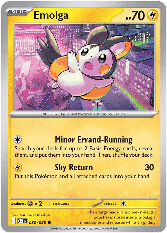 Emolga 030/086 Reverse Holo Chaos Rising Pokemon Card