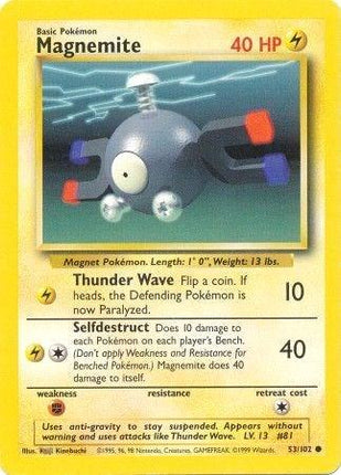 Magnemite 53/102 Common Base Set Unlimited Pokemon Card