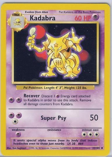 Kadabra 32/102 Uncommon Base Set 4th Print 1999–2000 Pokemon Card