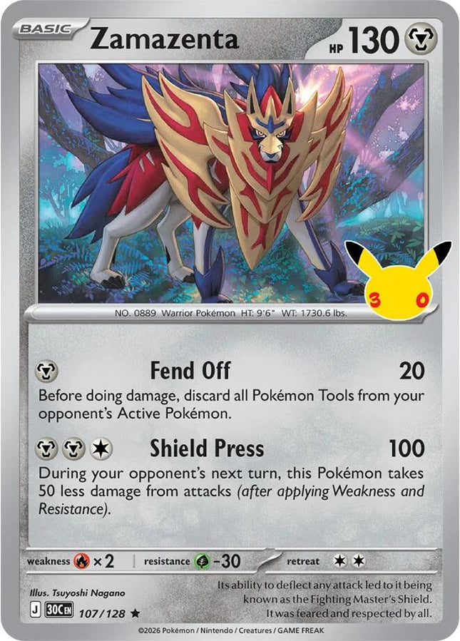 Zamazenta 107/128 Anniversary Holo 30th Celebration Pokemon Card