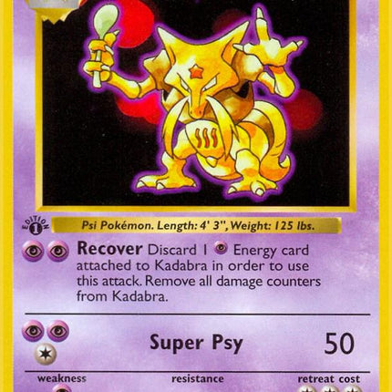 Kadabra 32/102 Uncommon Base Set 1st Edition Pokemon Card