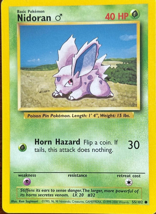 Nidoran♂ 55/102 Common Base Set 4th Print 1999–2000 Pokemon Card