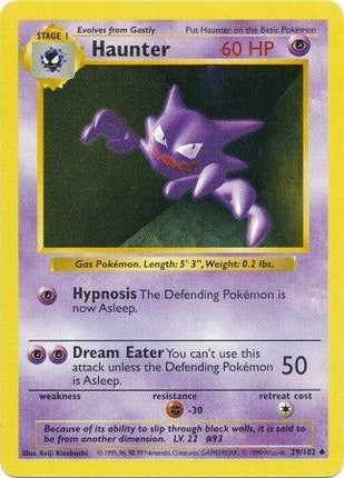 Haunter 29/102 Uncommon Base Set Shadowless Pokemon Card