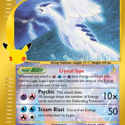 Lugia 149/147 Crystal Type 30th Anniversary Classic Collection Holo 30th Celebration Pokemon Card