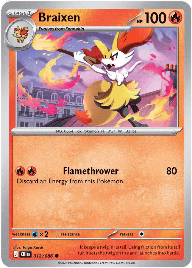 Braixen 012/086 Reverse Holo Chaos Rising Pokemon Card
