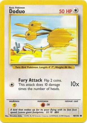 Doduo 48/102 Common Base Set Unlimited Pokemon Card
