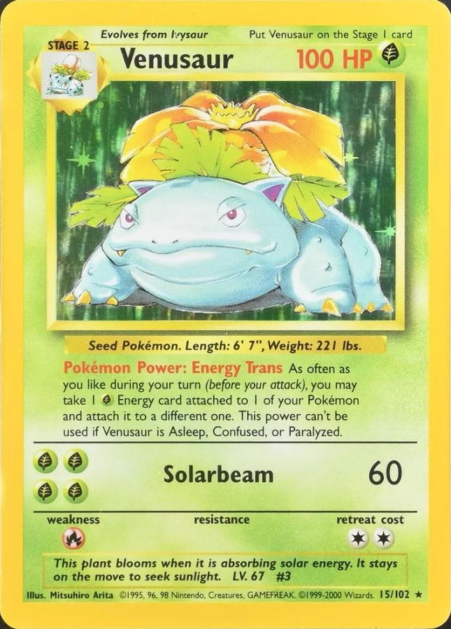Venusaur 15/102 Holo Rare Base Set 4th Print 1999–2000 Pokemon Card